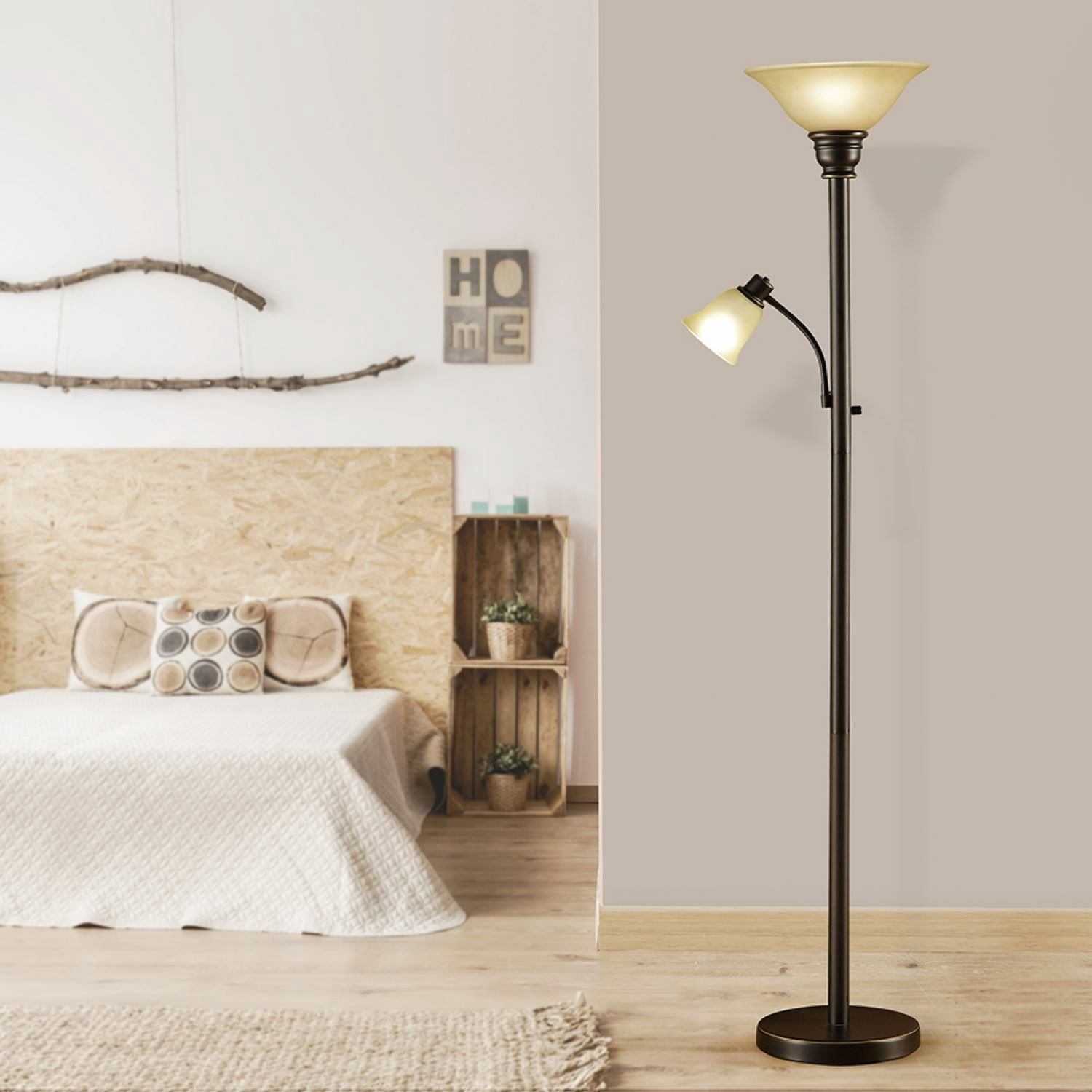 Cozylumi™ Catalina Lighting Kerrington 71'' Floor Lamp with Amber Glass Bell Shade