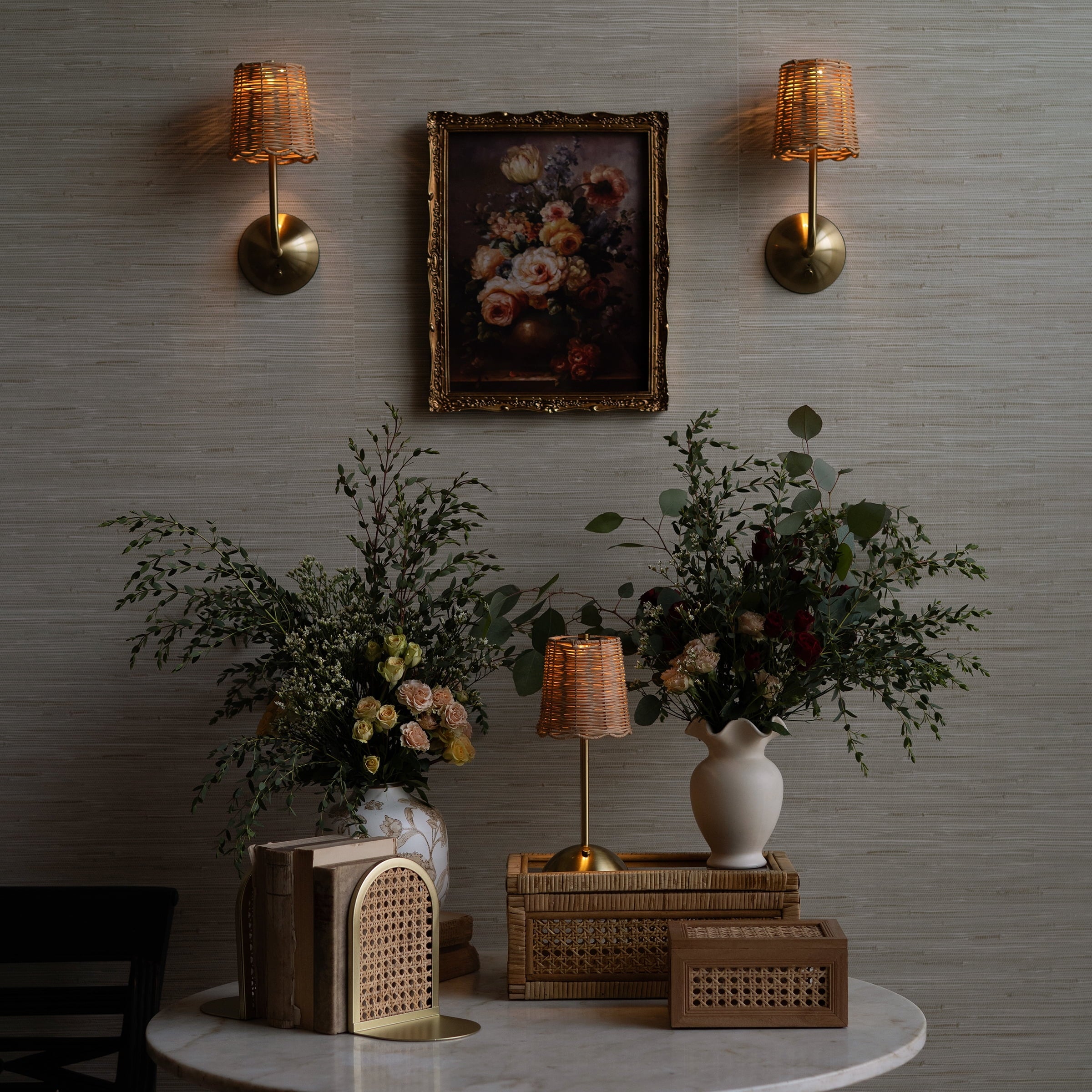 Cozylumi™ Cordless Indoor Rattan and Gold Colored Table Lamp with Touch Switch/Dimmer