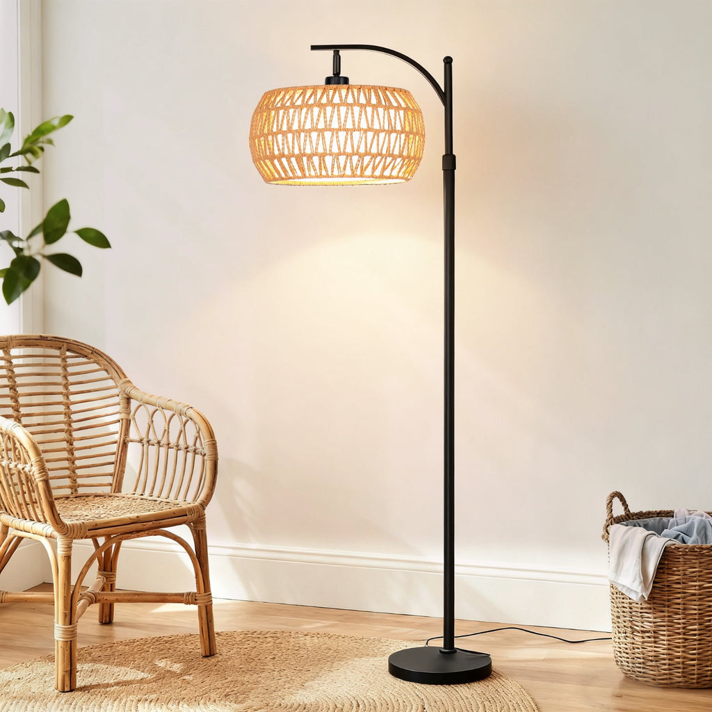 Cozylumi™ 70'' Dimmable Arc Rattan Floor Lamp Standing Lamp with Rattan & Fabric Double
