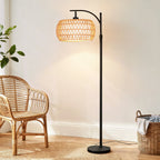 Cozylumi™ 70'' Dimmable Arc Rattan Floor Lamp Standing Lamp with Rattan & Fabric Double
