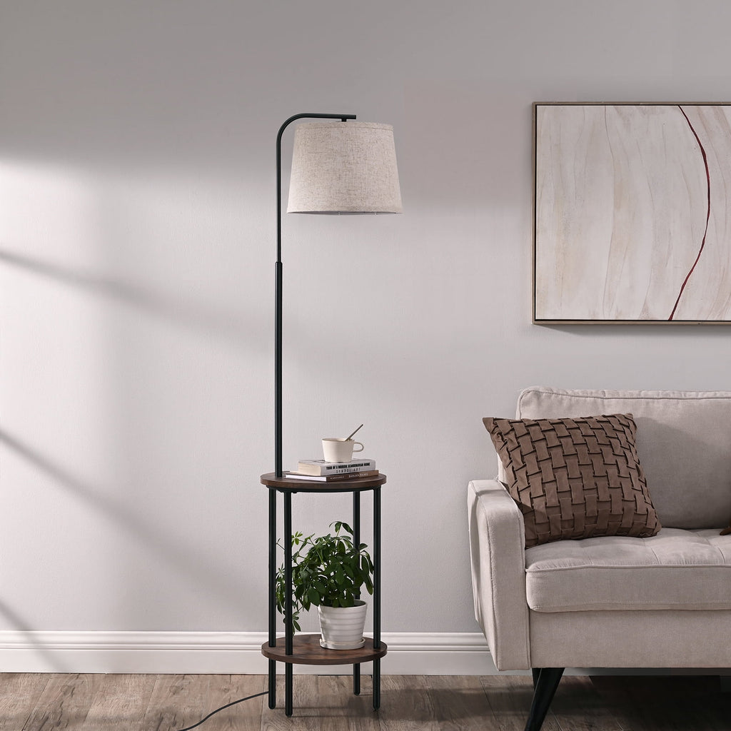 Cozylumi™ DEWENWILS Floor Lamp with Table for Living Room, 62in Rustic Farmhouse Wooden