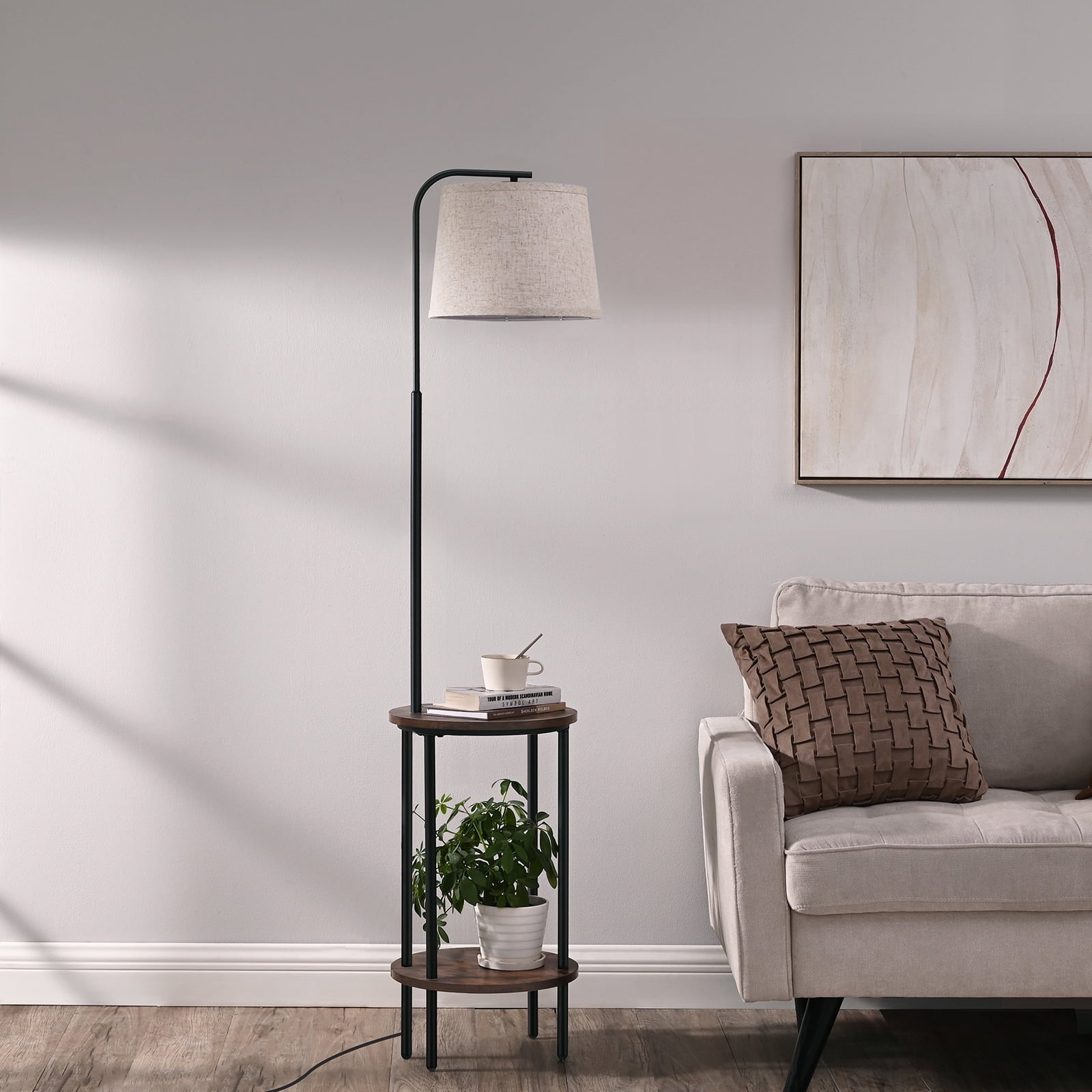 Cozylumi™ DEWENWILS Floor Lamp with Table for Living Room, 62in Rustic Farmhouse Wooden