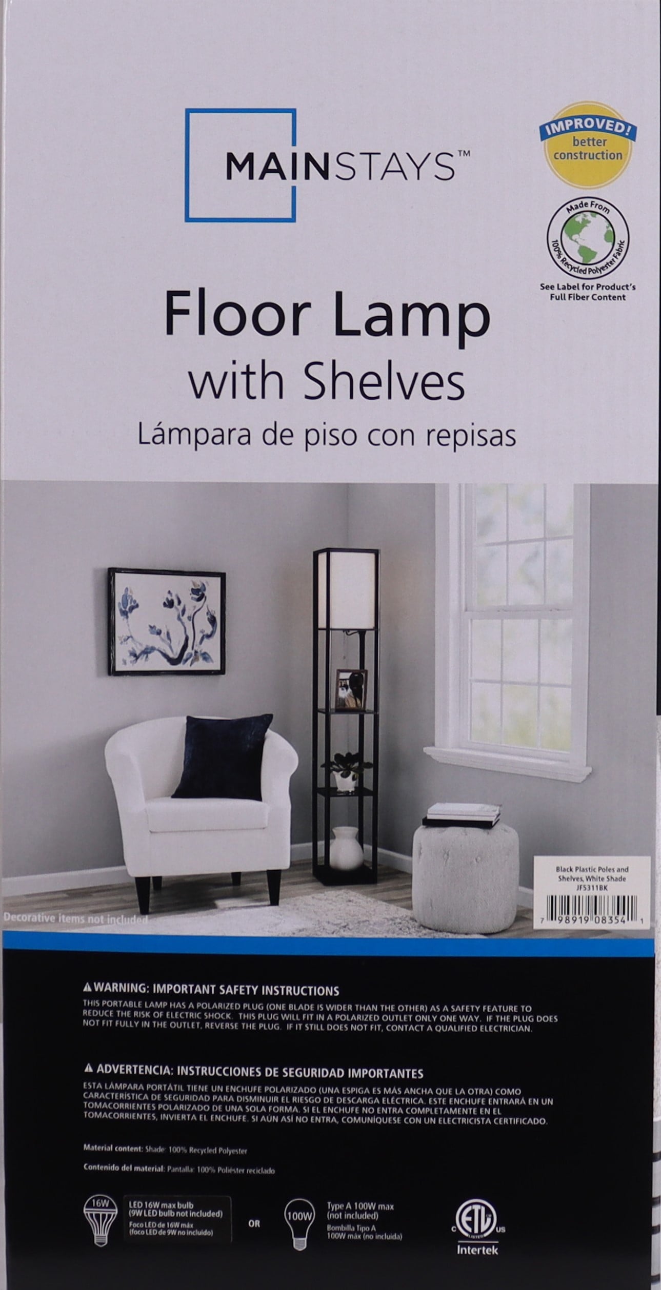 Cozylumi™ 62 Inch Floor Lamp With Black Plastic Shelves and Sustainable White Fabric Shade