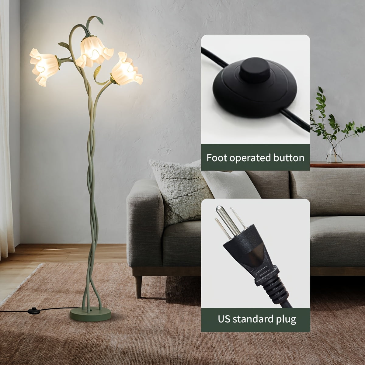 Cozylumi™ Art Deco Flower Floor Lamp, Flexible Arm DIY Shape, 3-Color Temperature LED