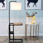 Cozylumi™ 54" Matte Black Metal Floor Lamp with Faux Wood Table and Magazine Rack