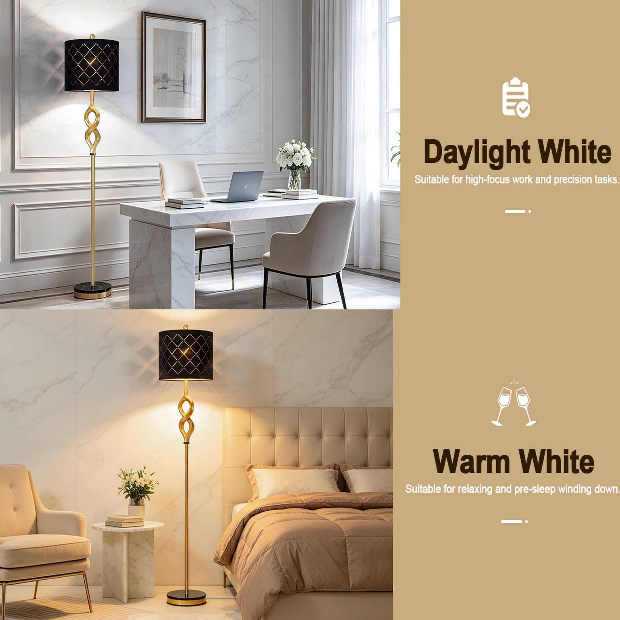 Cozylumi™ Lolikit Modern Gold Floor Lamp for Living Room Bedroom 65" Tall Retro