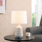Cozylumi™ White and Beige Etched Ceramic Table Lamp with Shade 17"H