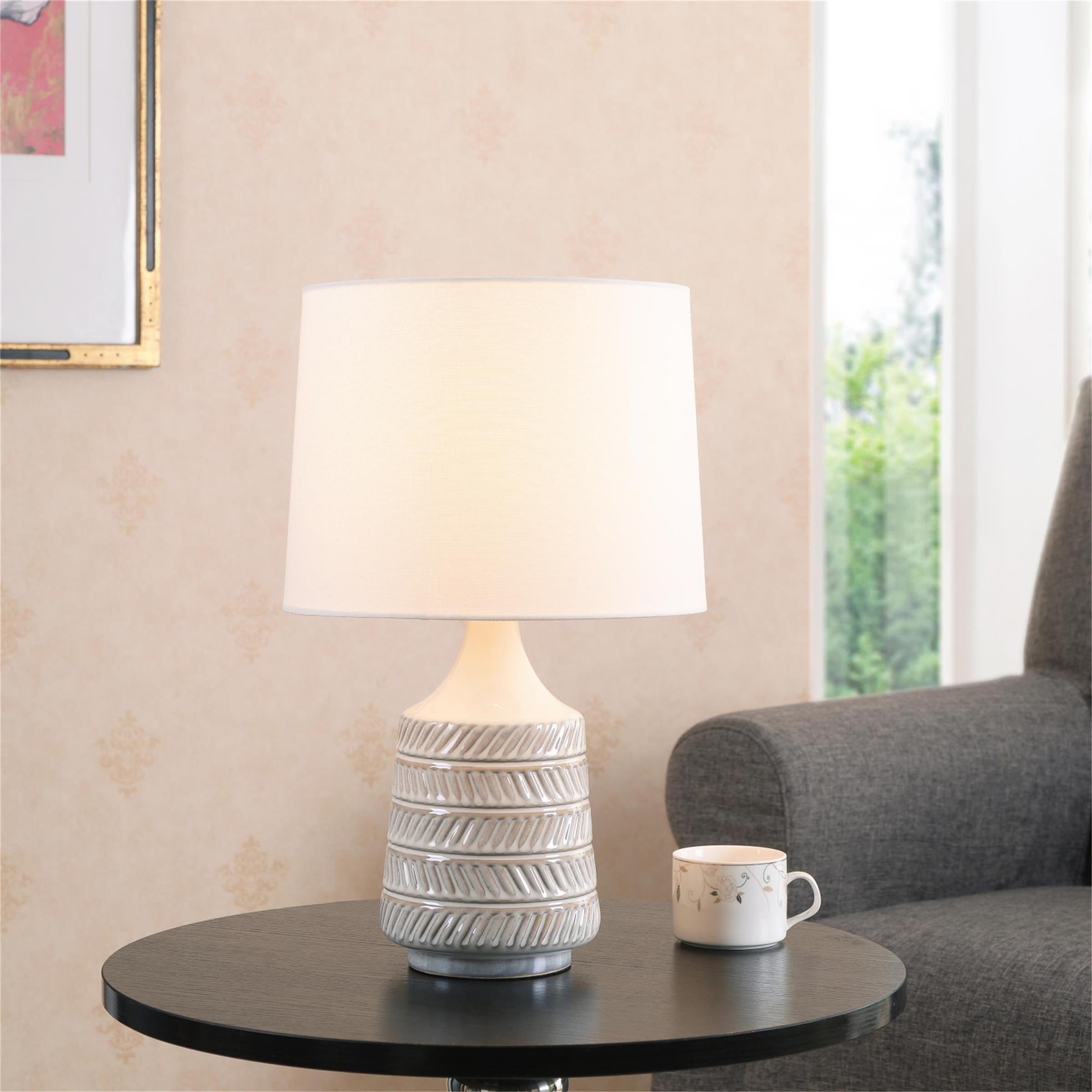 Cozylumi™ White and Beige Etched Ceramic Table Lamp with Shade 17"H