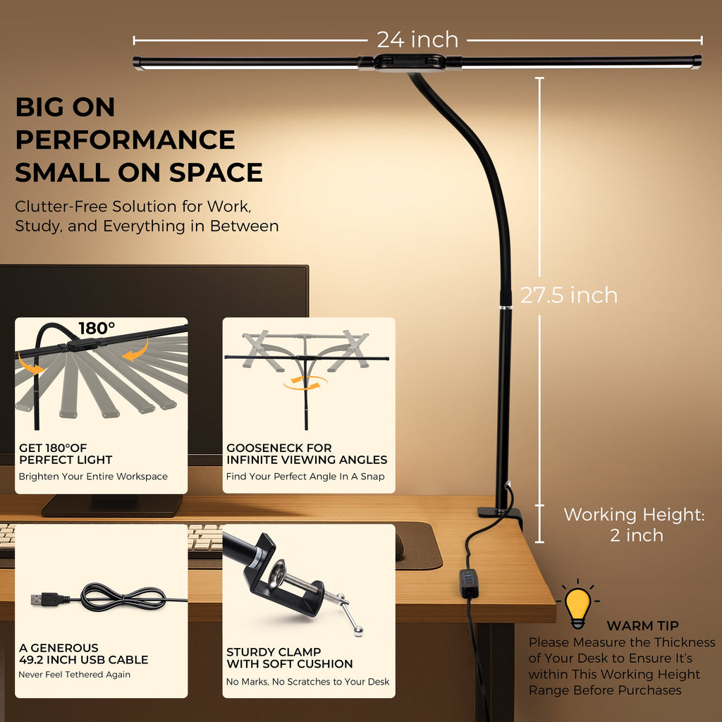 Cozylumi™ Coliware LED Desk Lamp for Office Home, Eye Caring Architect Lamp with Clamp