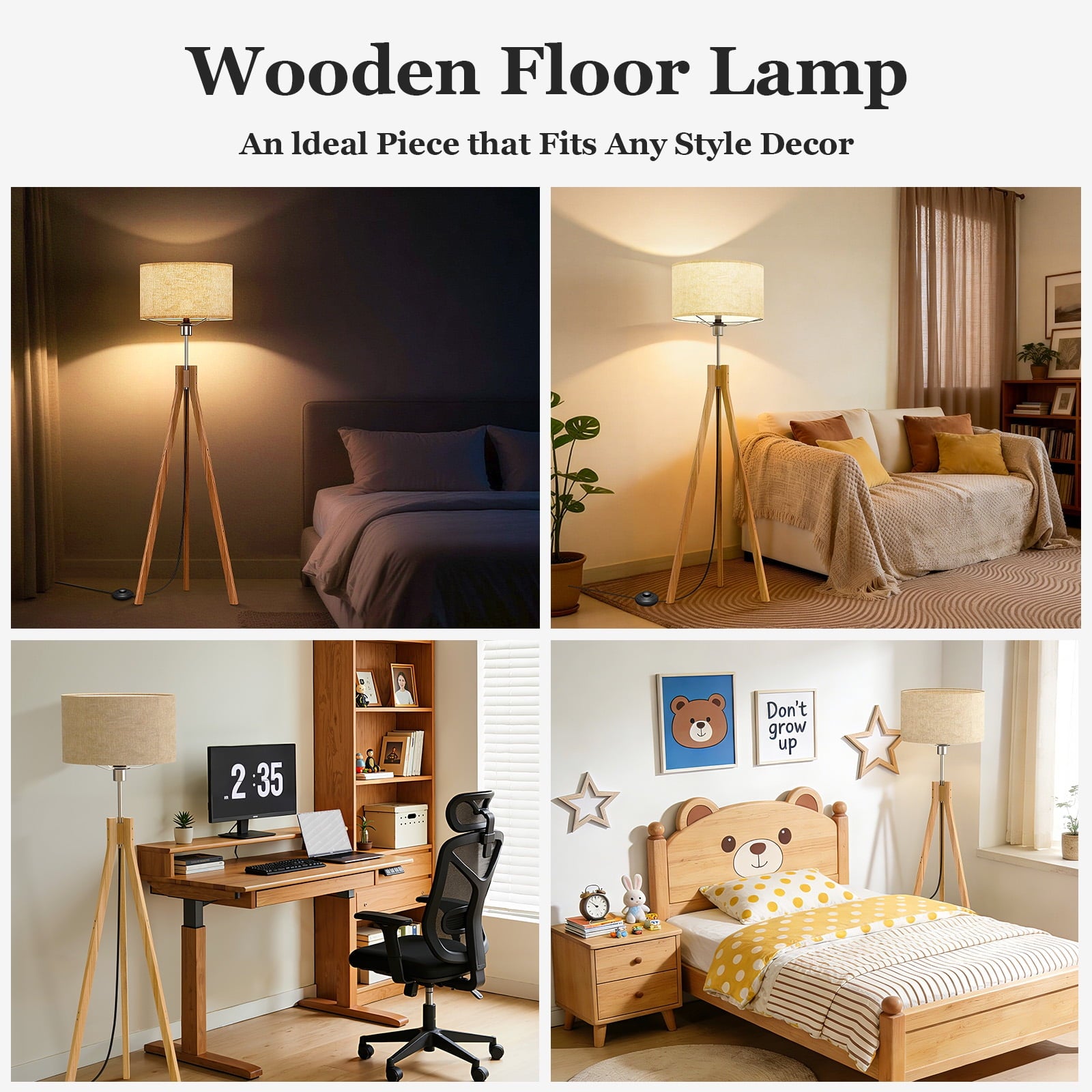 Cozylumi™ BLITZWILL Natural Wood Tripod Floor Lamp,Includes Light Bulb,E26 Base,LED