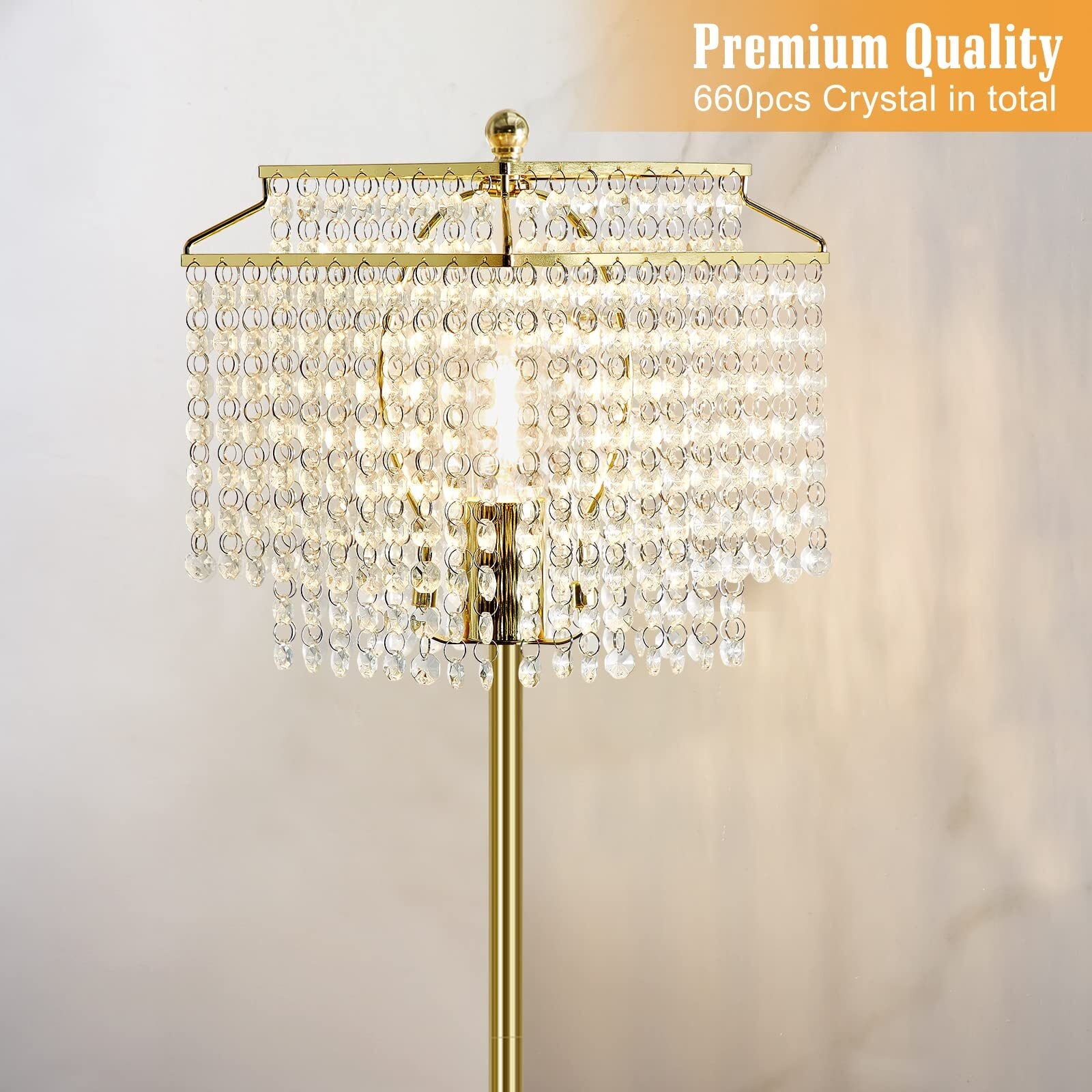 Cozylumi™ Gold Crystal Floor Lamp , Modern Standing Lamps with Double-Layer Lampshade
