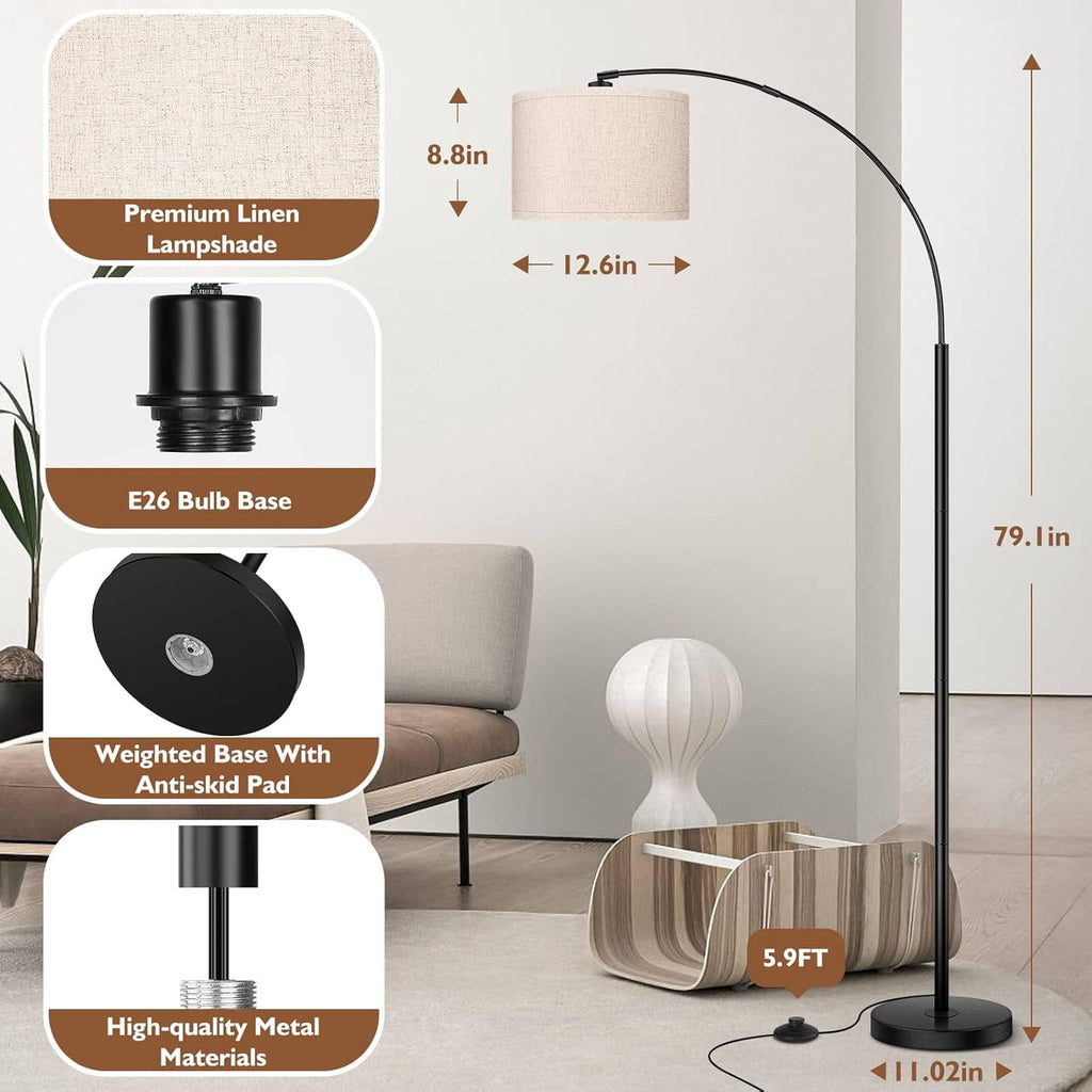 Cozylumi™ Nordic Hygge 79 Inch Arc Floor Lamps with Weighted Base