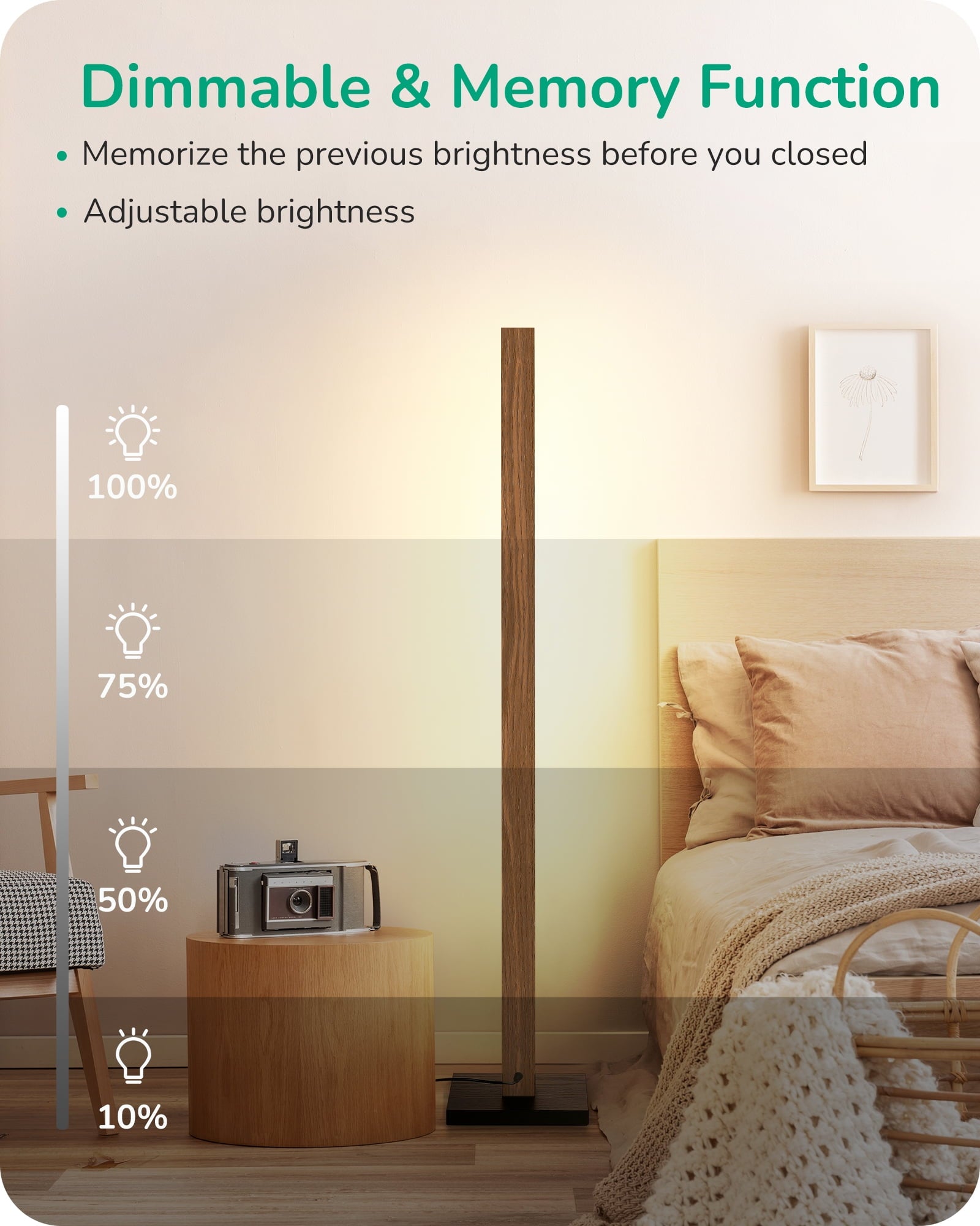 Cozylumi™ 48" Wooden LED Corner Floor Lamps for Living Room, Modern Dimmable Light with