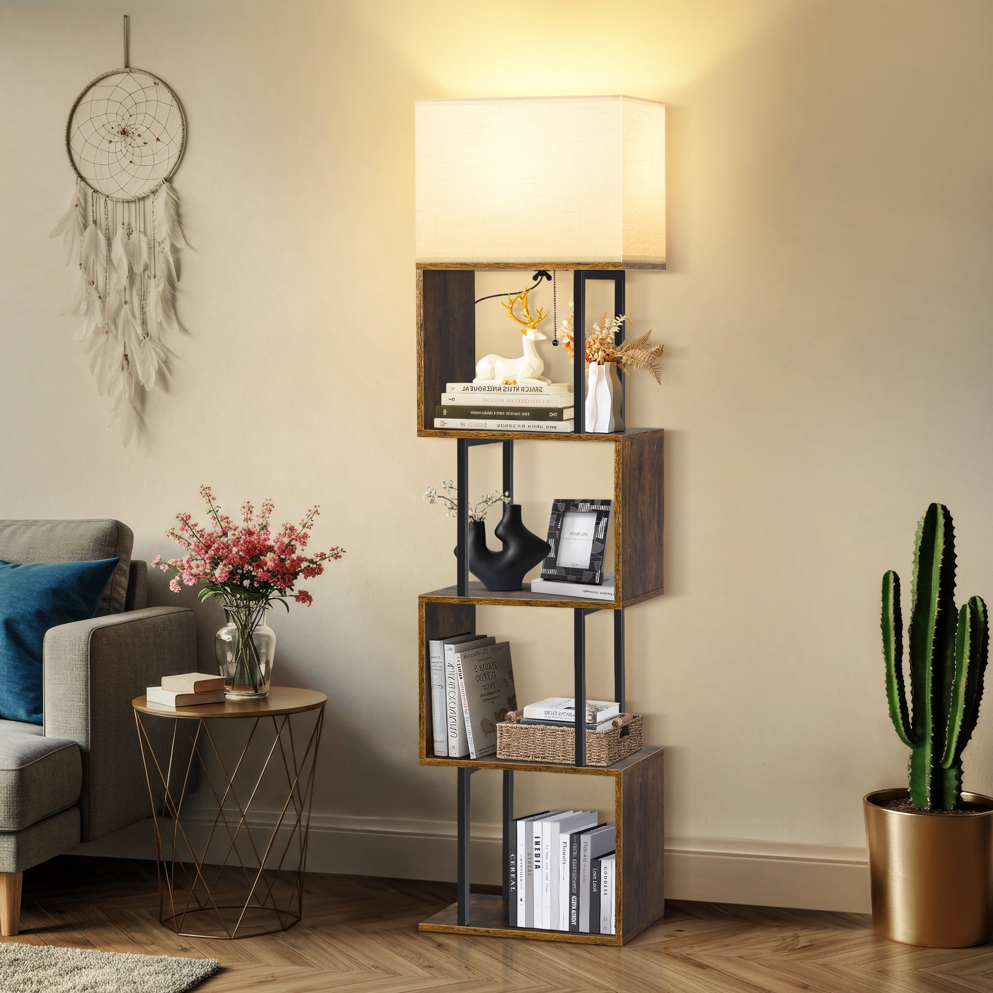 Cozylumi™ LIFE Floor Lamp with Shelves & Remote, 4-Tier Dimmable S Shape Standing Lamp