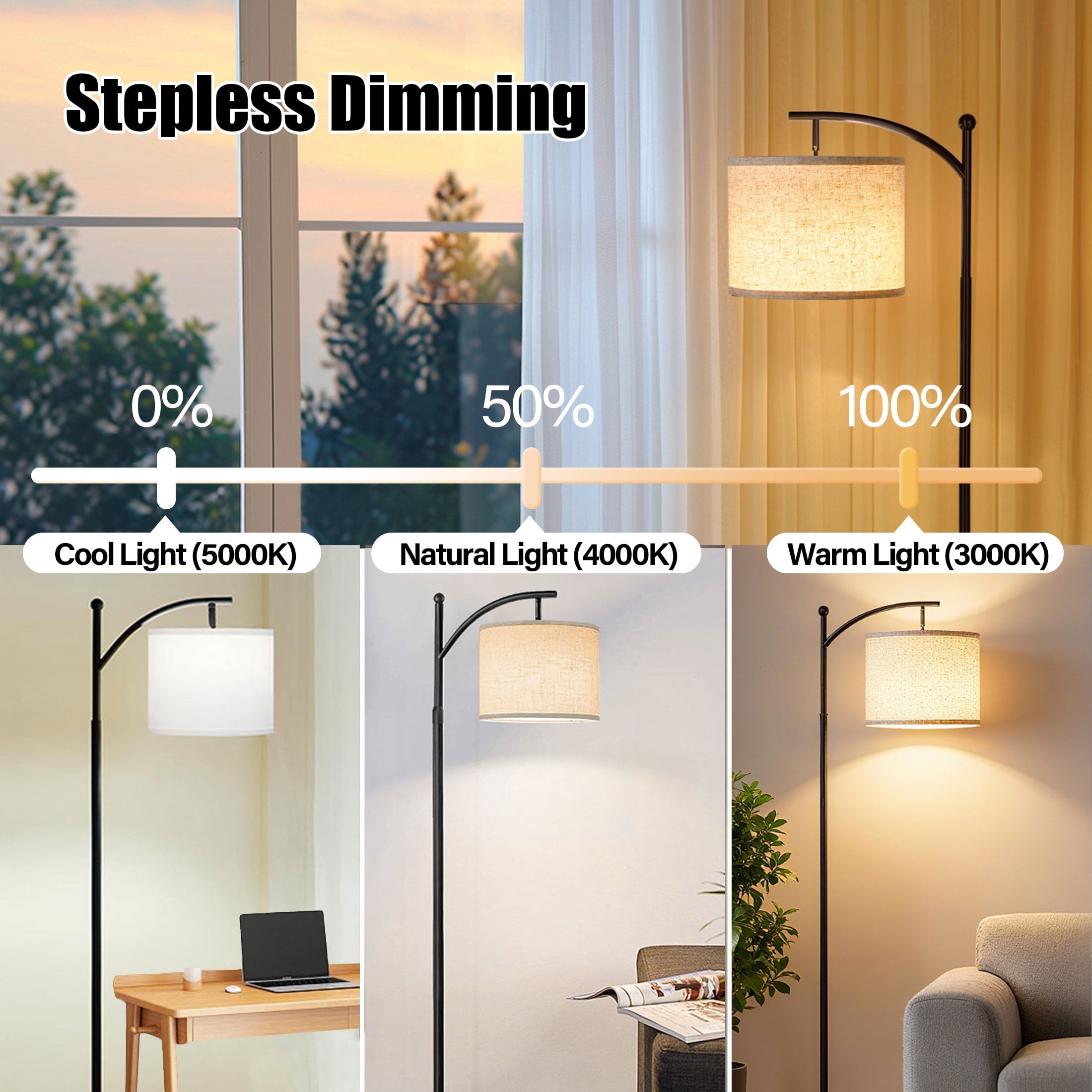 Cozylumi™ Floor Lamp for Living Room, Arc Standing Lamp with Remote Control, Dimmable