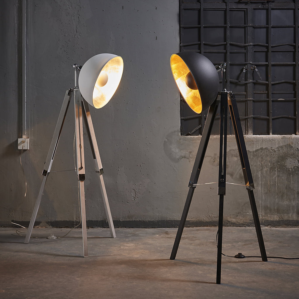 Cozylumi™ Teamson Home Tripod Floor Lamp Industrial Metal Dish Shade Black Fascino