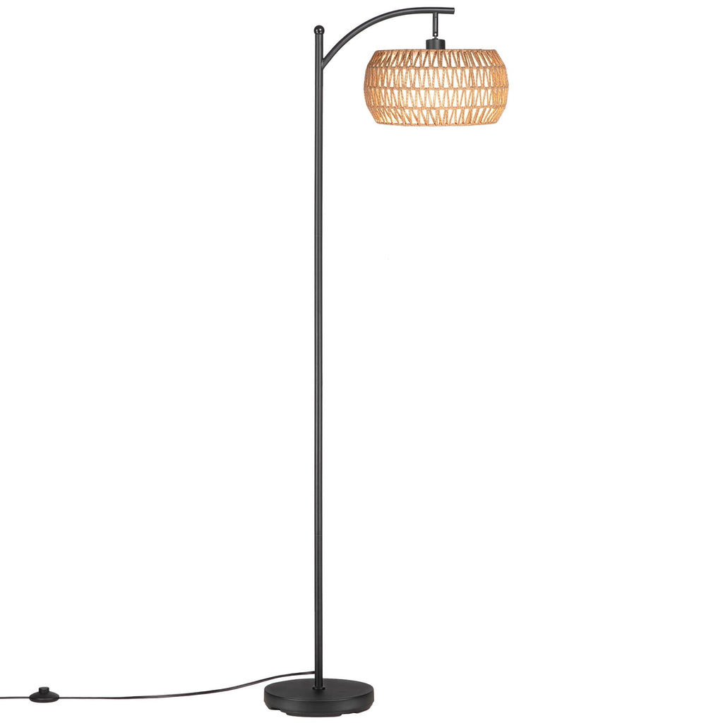 Cozylumi™ 63'' Dimmable Arc Rattan Floor Lamp, Black Standing Lamp with Rattan & Fabric