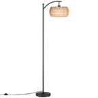Cozylumi™ 63'' Dimmable Arc Rattan Floor Lamp, Black Standing Lamp with Rattan & Fabric