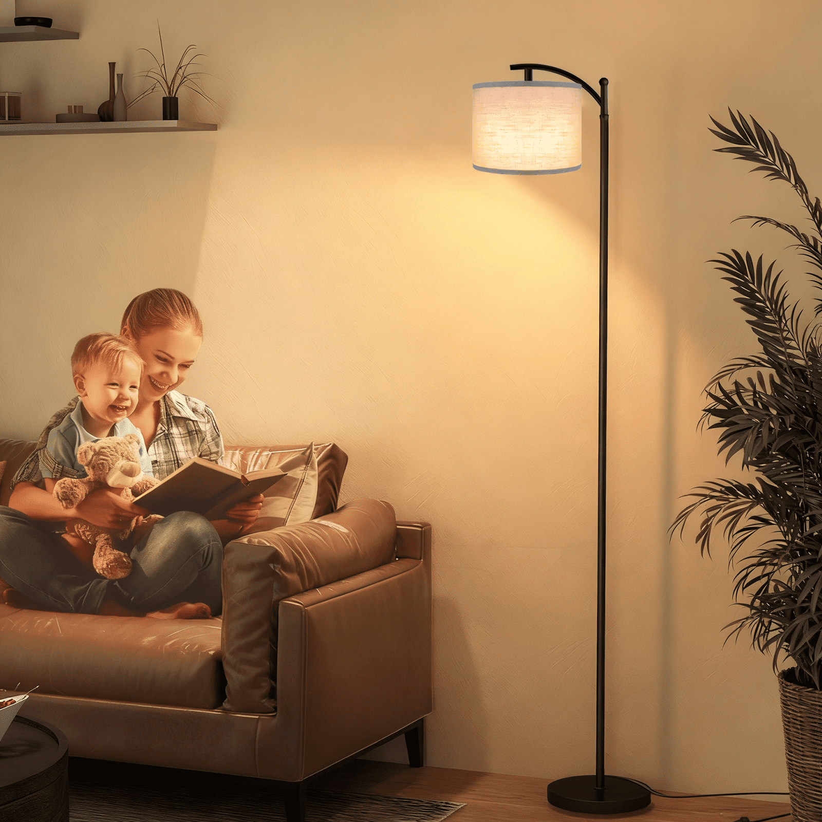 Cozylumi™ FOUKUS Arc Floor Lamp for Living Room: 16 Color LED Modern Tall Black