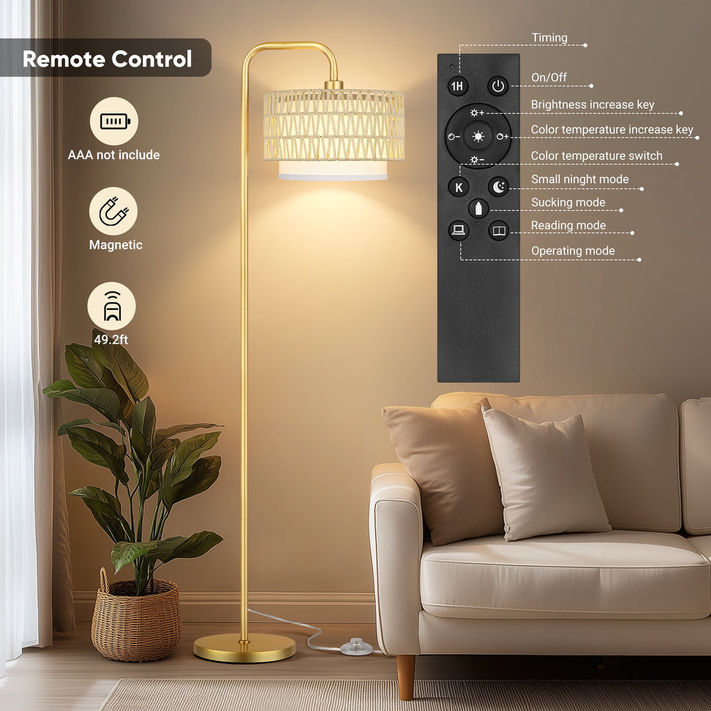 Cozylumi™ Beige Floor Lamp with 3 Color Temperatures, Farmhouse Tall Lamp for Living