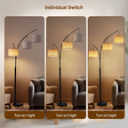 Cozylumi™ Netin 80 3-Light Modern Dimmable Black Arc Floor Lamp with Beige Shades