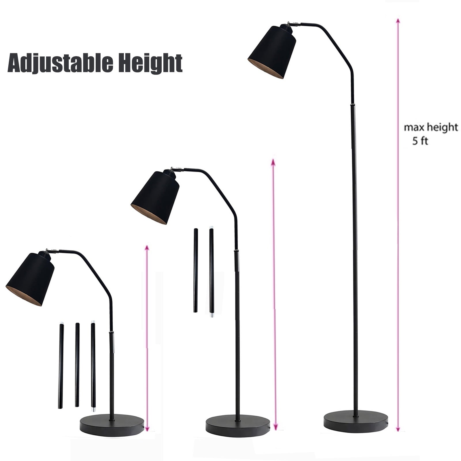 Cozylumi™ Golyzmt 60 inch Black Floor Lamp for Bedroom Living Room, Modern Dimmable