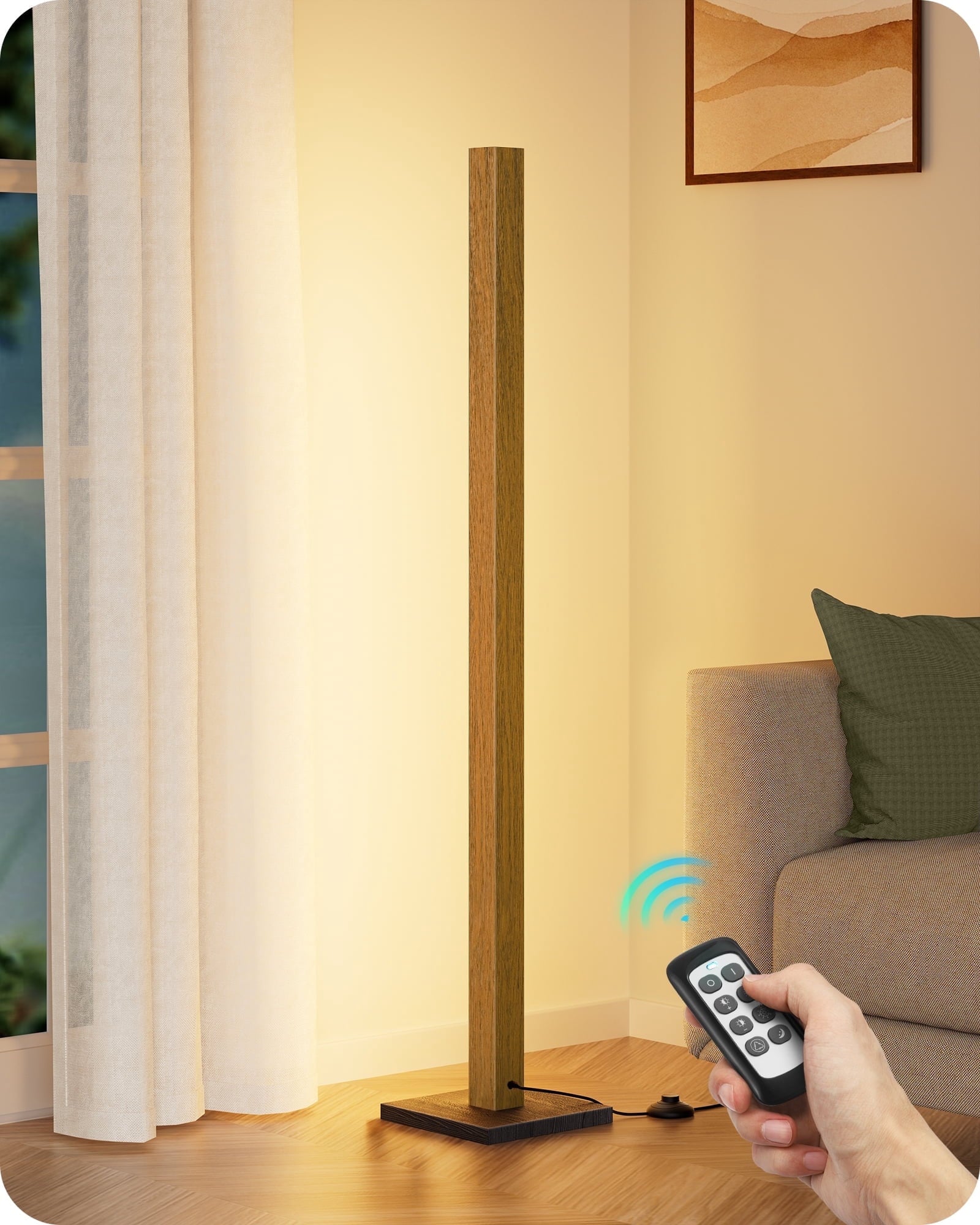 Cozylumi™ 48" Wooden LED Corner Floor Lamps for Living Room, Modern Dimmable Light with