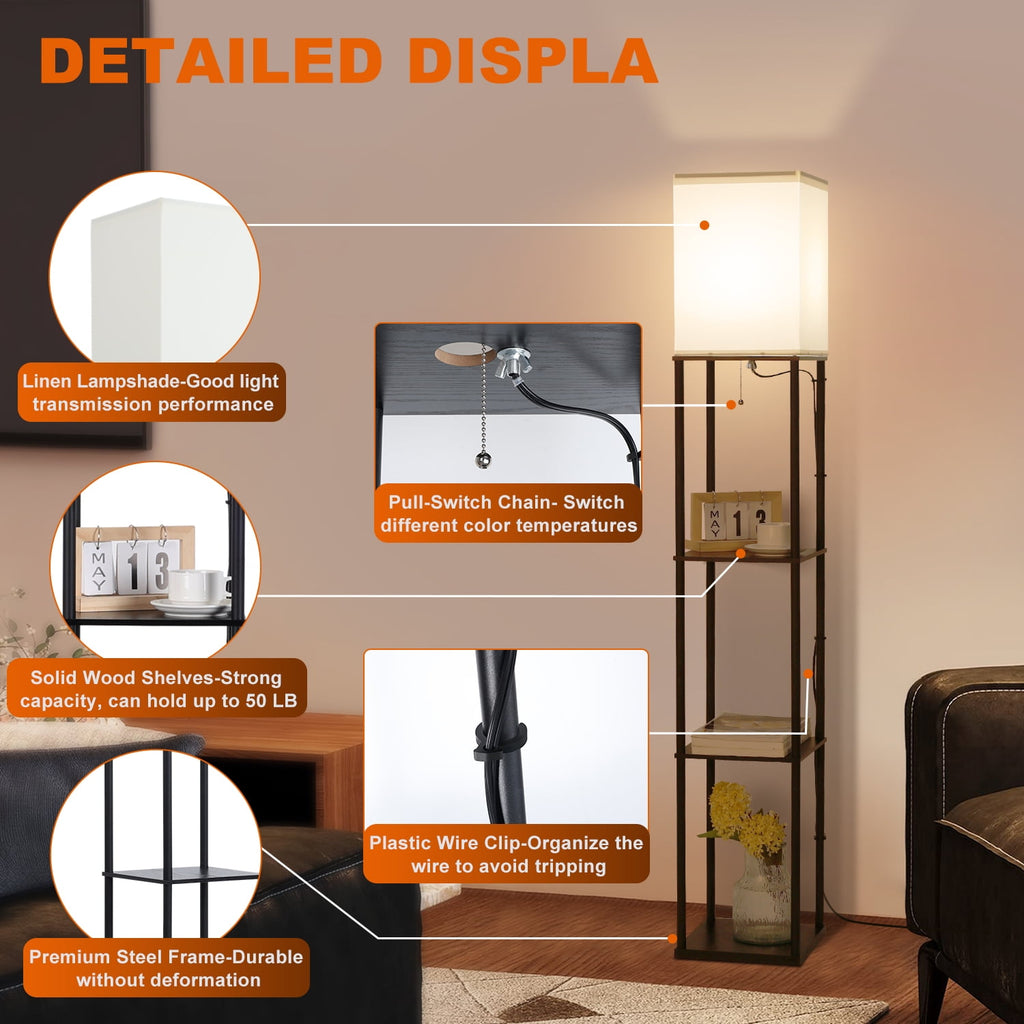 Cozylumi™ Vesteel Floor Lamp with 3-Tier Shelves, Standing Lamp with 3 Color Adjustable