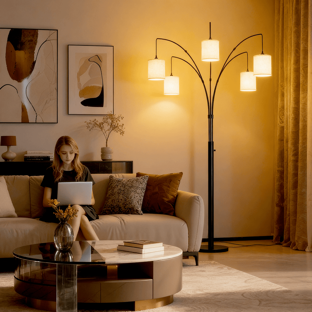 Cozylumi™ 5 Lights Tree Floor Lamp, 83.5" Large Tall Standing Lamp with Drum Linen