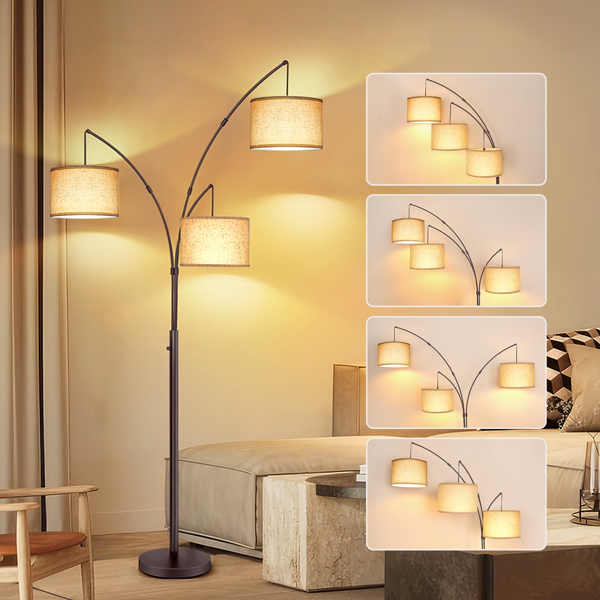 Cozylumi™ 3 Light Floor Lamp, 80" Mordern Standing Lamp with Linen Lamp Shade, Arc