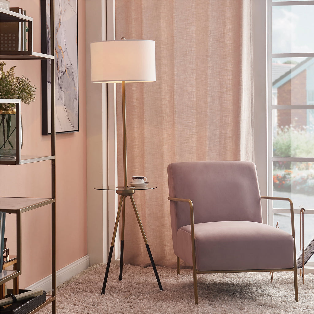 Cozylumi™ Teamson Home Myra Floor Lamp with Glass Table and Built-In USB Port, Gold/Black