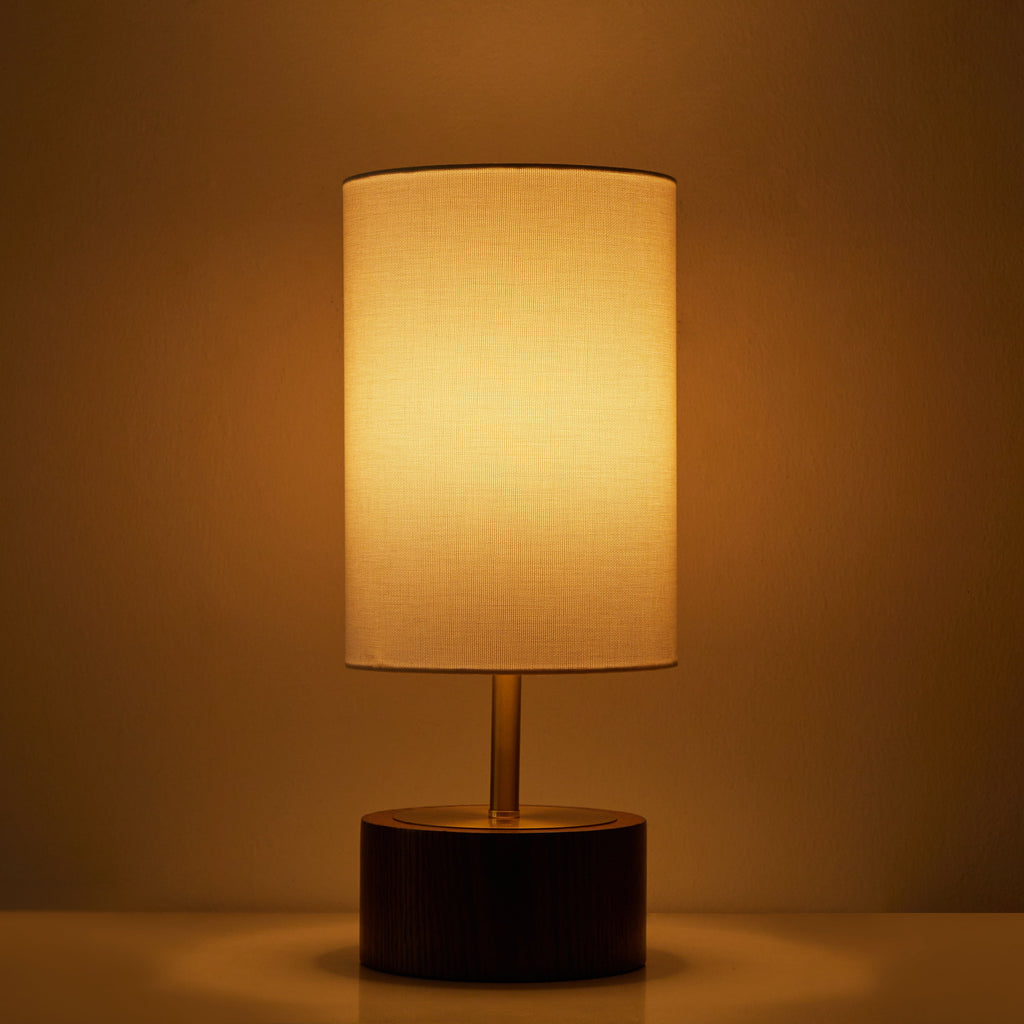 Cozylumi™ Woodgrain Touch Table Lamp, Walnut and Brushed Brass Finish, 16.25 in