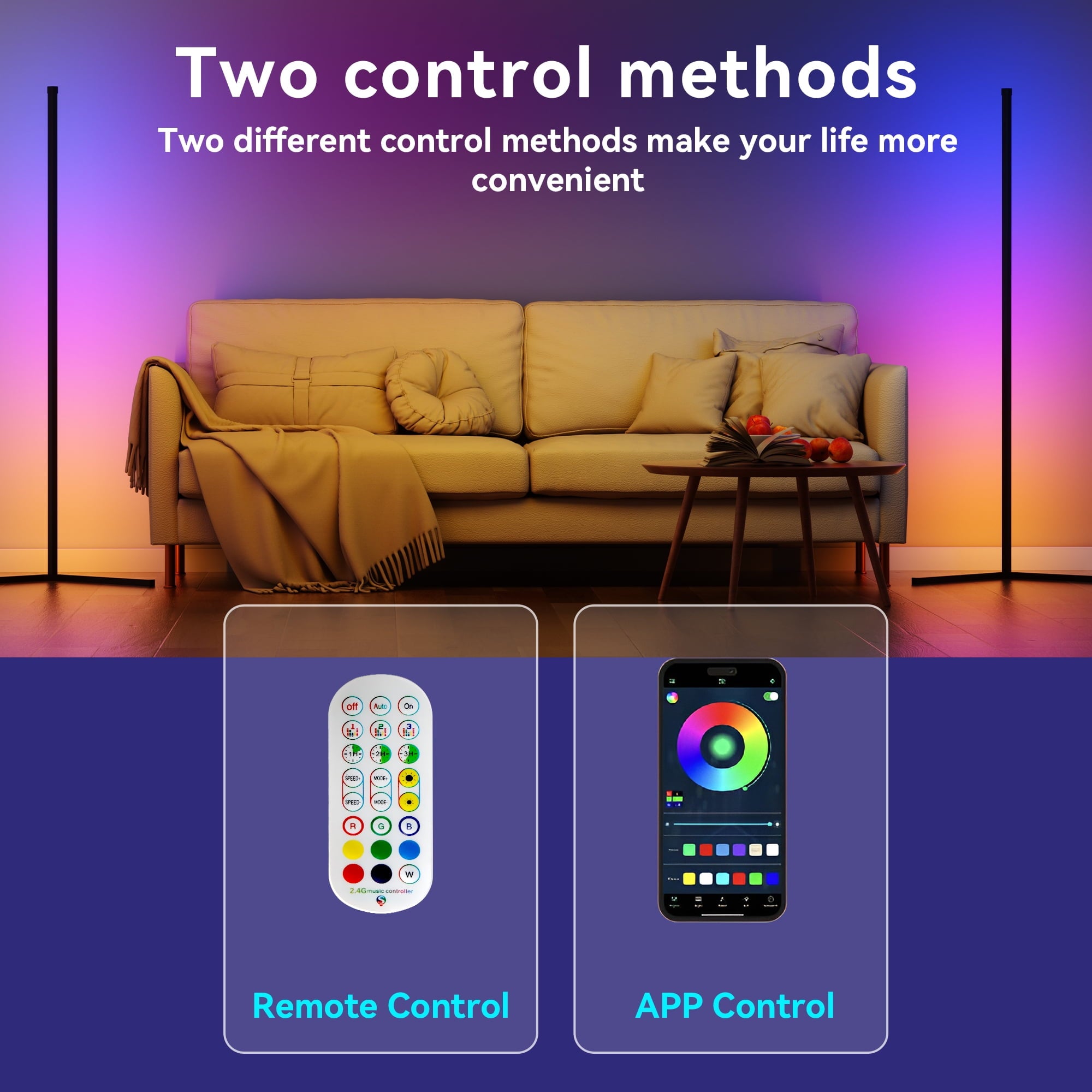 Cozylumi™ Modern LED Floor Lamp, USB Plug-in Music Sync Corner Lamp, APP Remote Control
