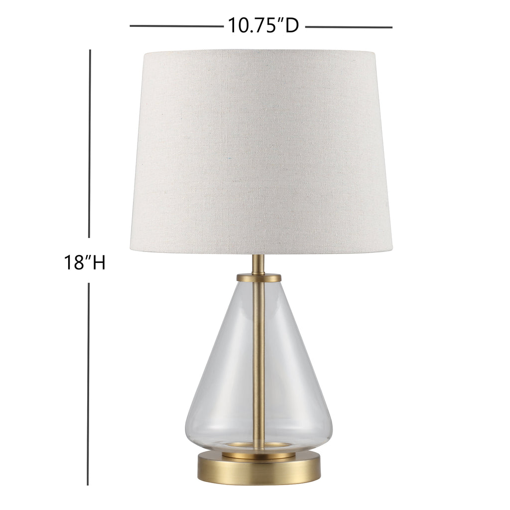 Cozylumi™ 18 in Clear Glass Table Lamp with Brass Metal Base and Beige Shade