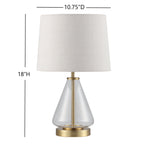 Cozylumi™ 18 in Clear Glass Table Lamp with Brass Metal Base and Beige Shade