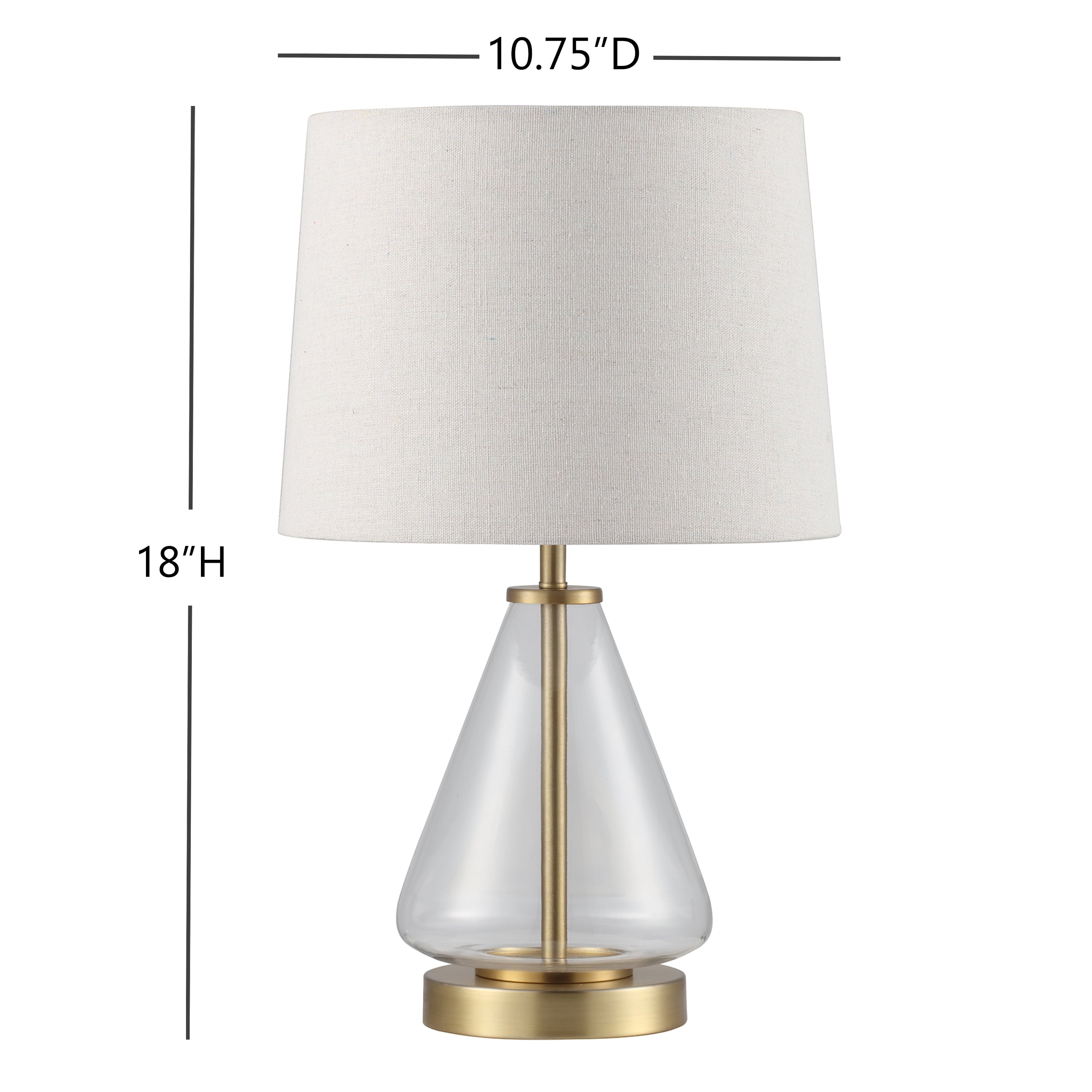 Cozylumi™ 18 in Clear Glass Table Lamp with Brass Metal Base and Beige Shade