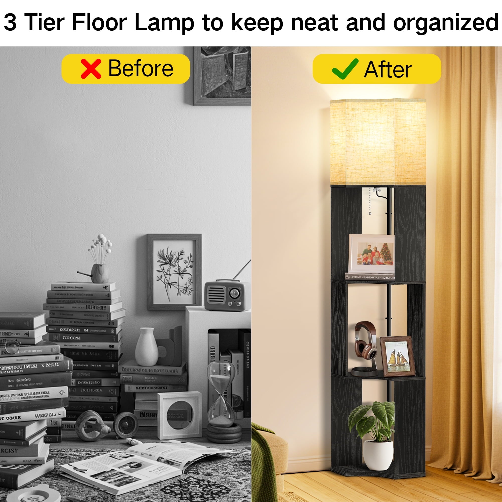 Cozylumi™ Floor Lamp with Shelves, Standing Lamp with 3 Color Temperature LED Bulb for