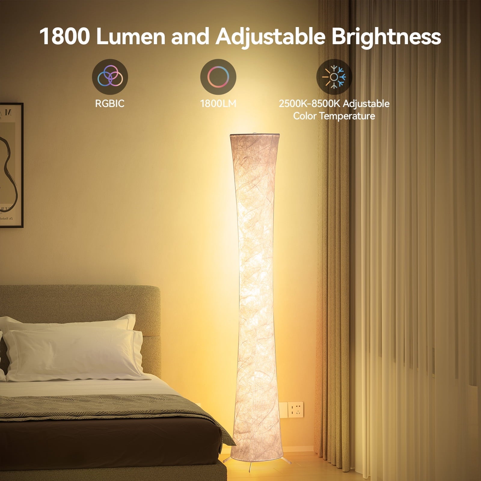 Cozylumi™ 61'' RGBIC LED Floor Lamp, 1800 LM Color Changing Lighting Modern Tall Lamp