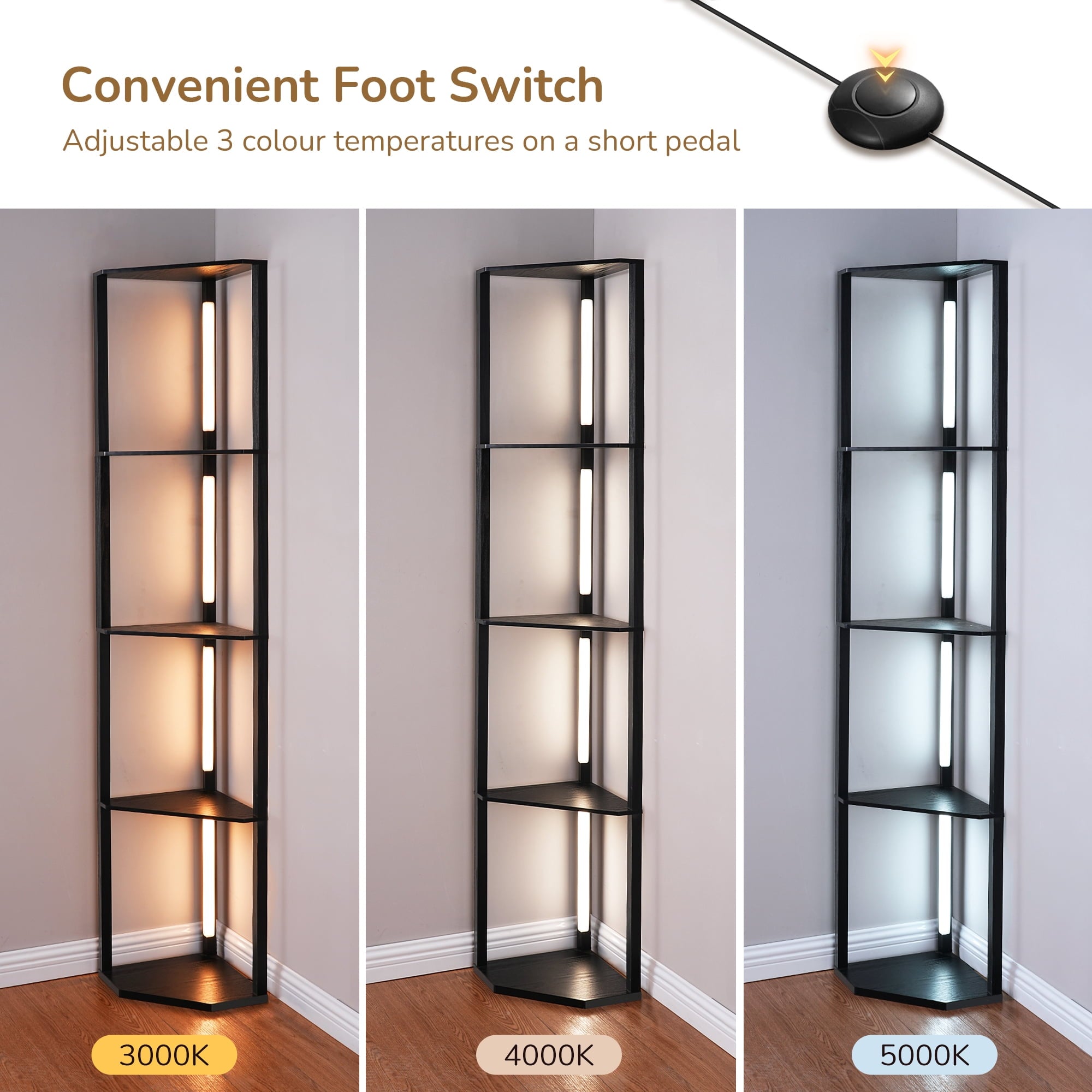 Cozylumi™ 64in Shelf Floor Lamps for Bedroom Office Living Room, Modern LED Corner