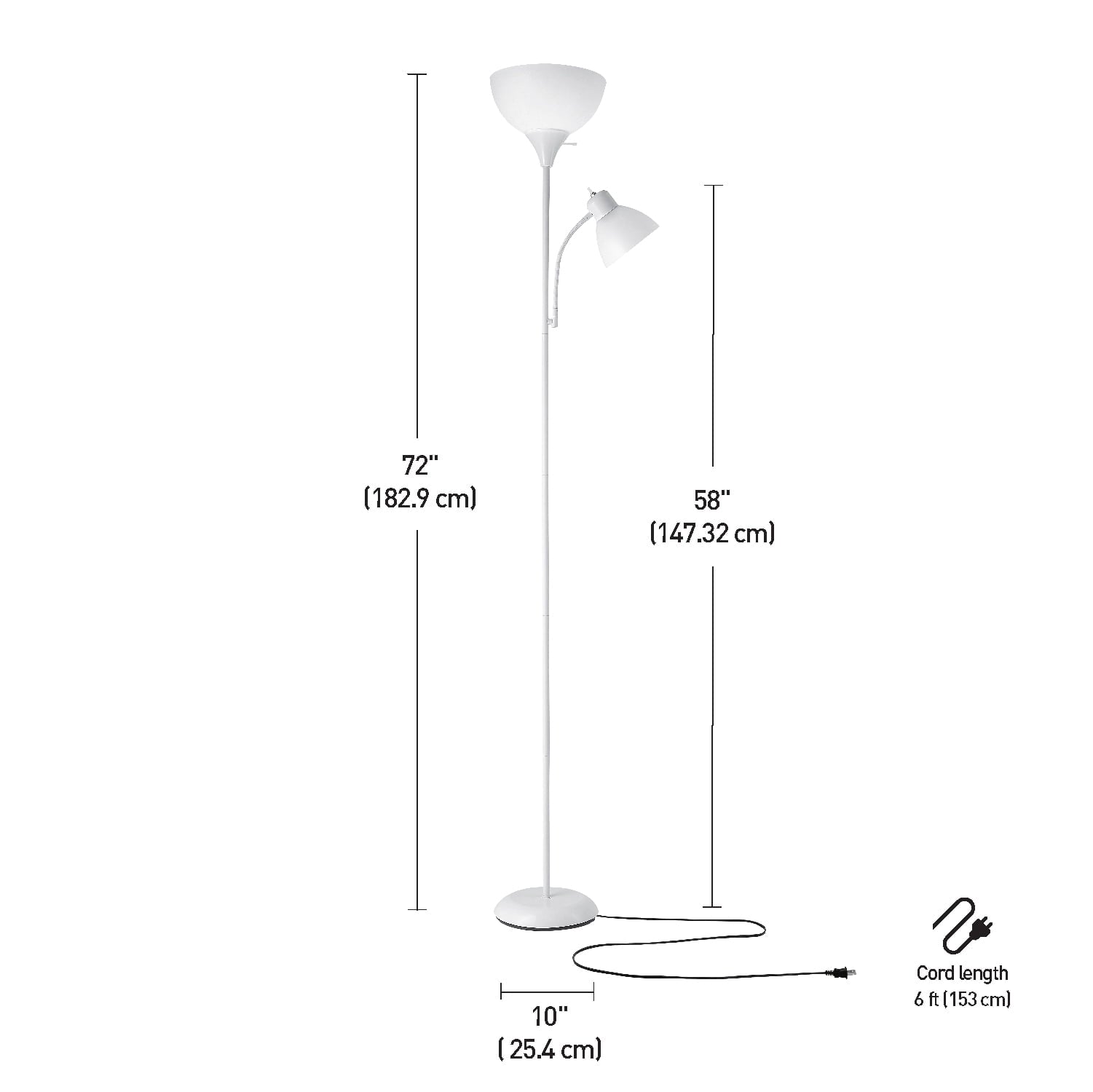 Cozylumi™ 72" Matte White Floor Lamp with Adjustable Reading Light