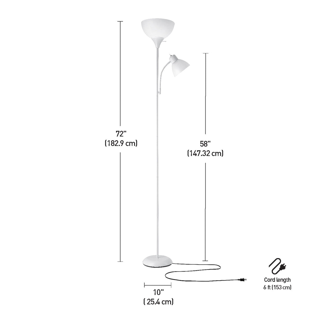 Cozylumi™ 72" Matte White Floor Lamp with Adjustable Reading Light