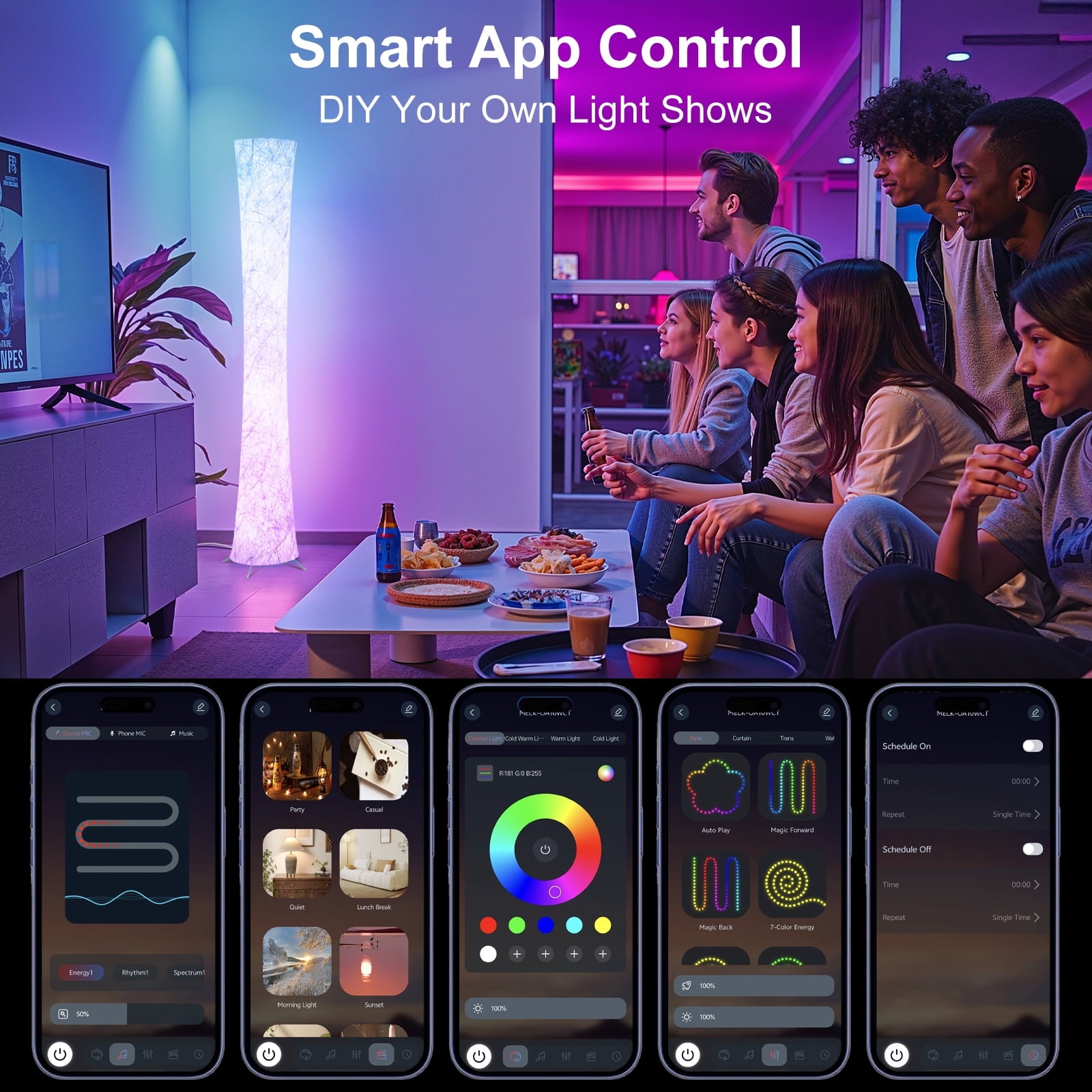 Cozylumi™ Floor Lamp, 61'' Smart RGB LED Corner Lamp with Music Sync and 16 Million DIY