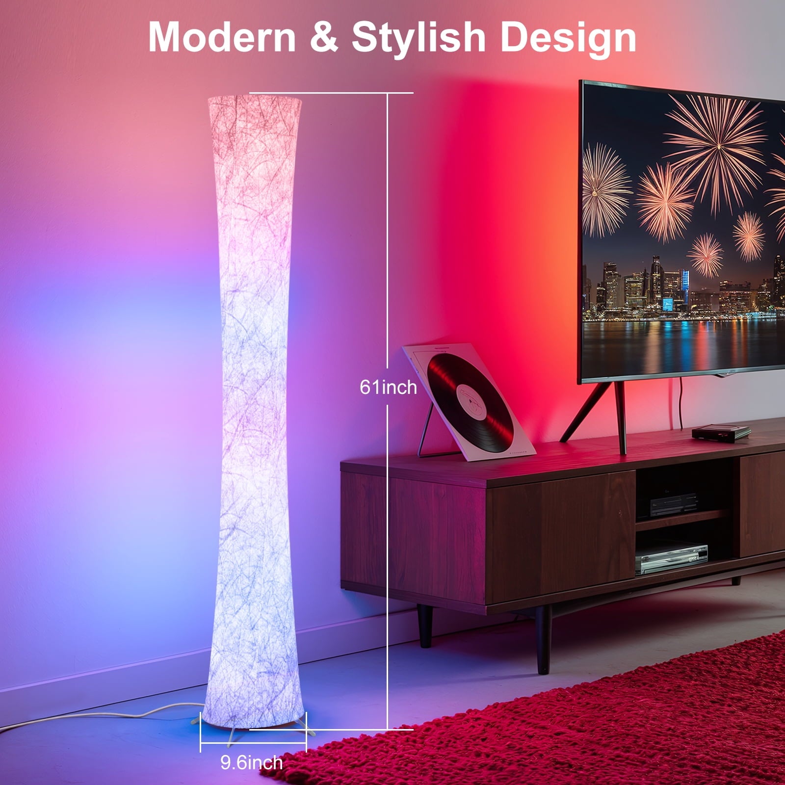 Cozylumi™ Floor Lamp, 61'' Smart RGB LED Corner Lamp with Music Sync and 16 Million DIY