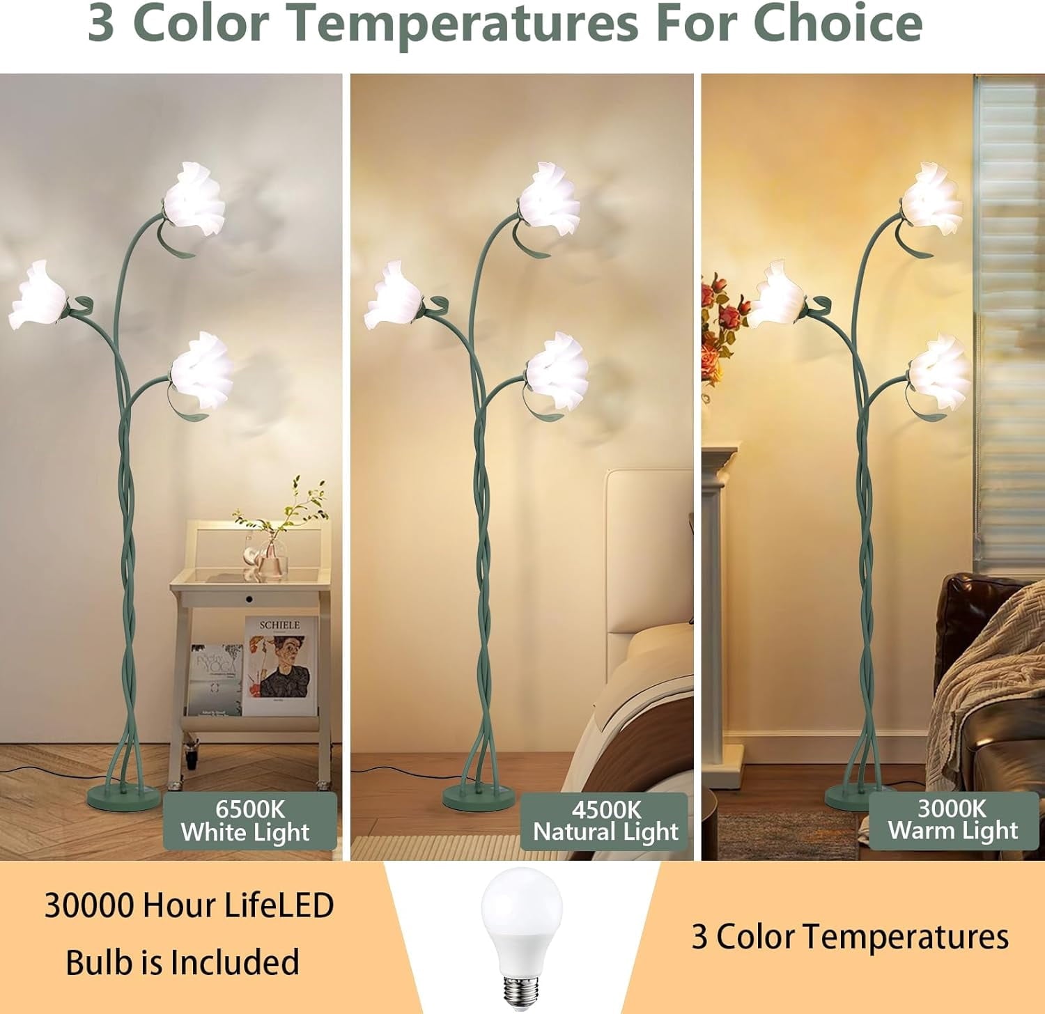 Cozylumi™ Vintage Flower Floor Lamp for Girls' Bedroom, Cute 3 Heads Floor Reading