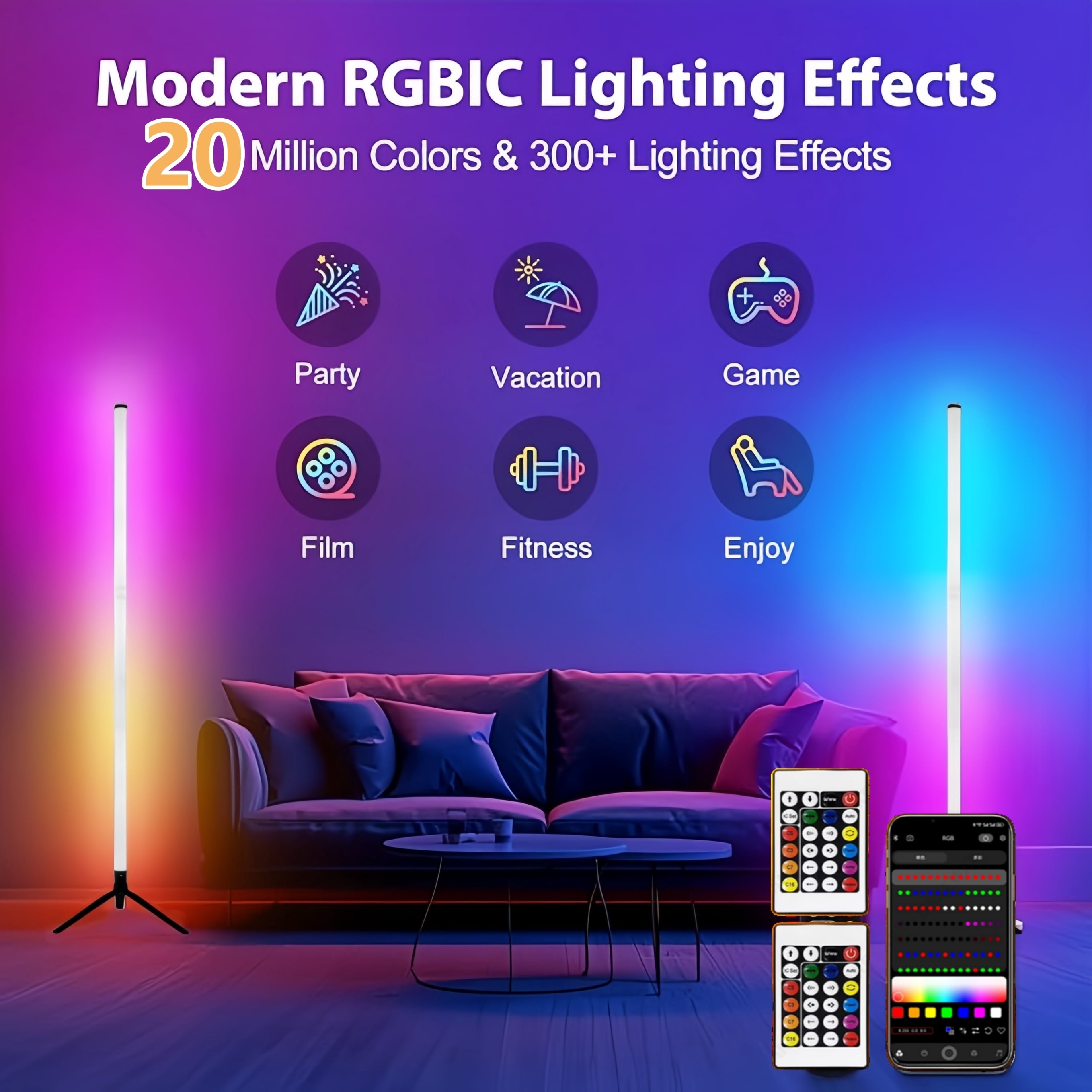 Cozylumi™ LED Floor Lamps Smart RGB Led Corner Floor Lamp with Spotlight,20 Million