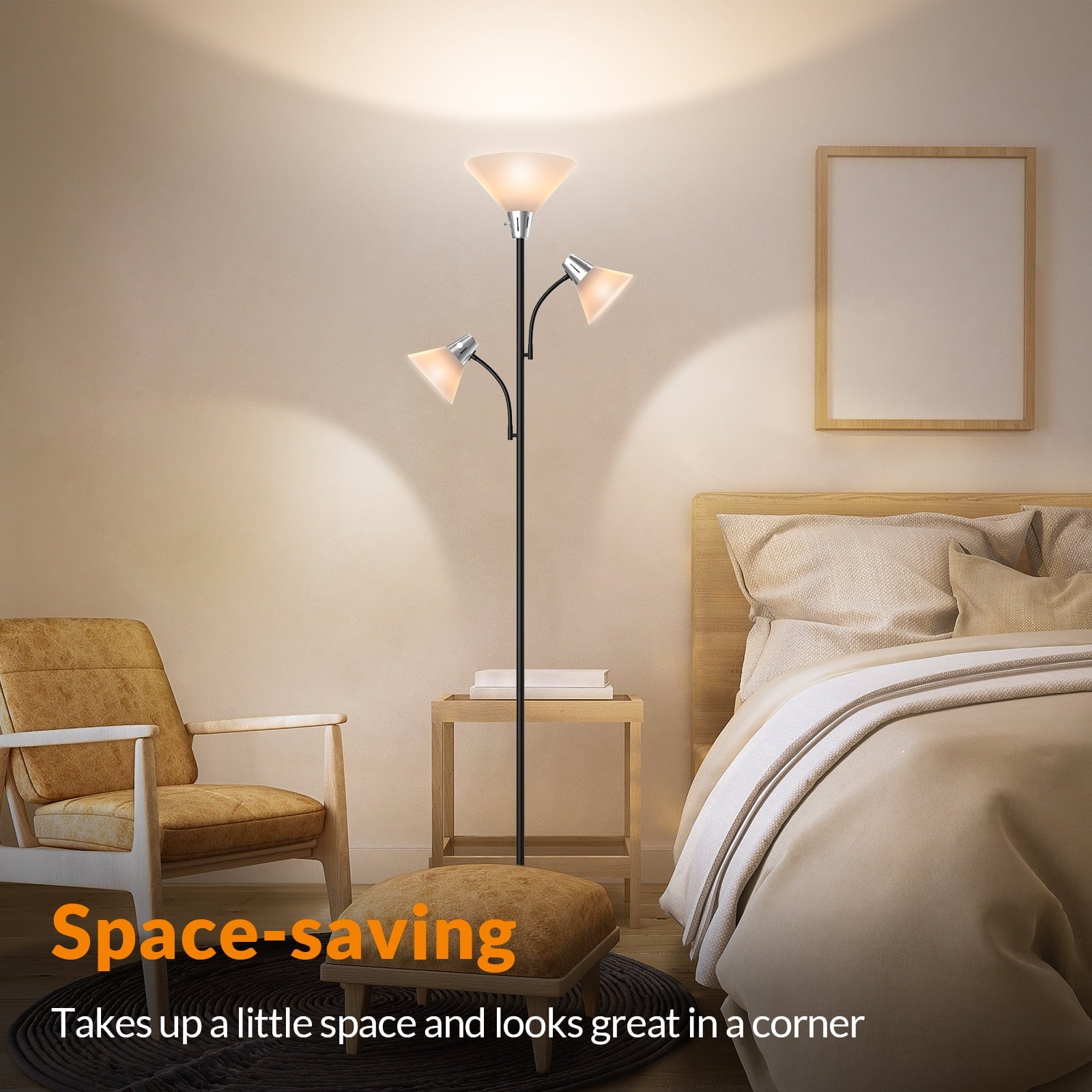 Cozylumi™ 3-Head LED Floor Lamp with Adjustable Reading Lights, 3000K Warm White
