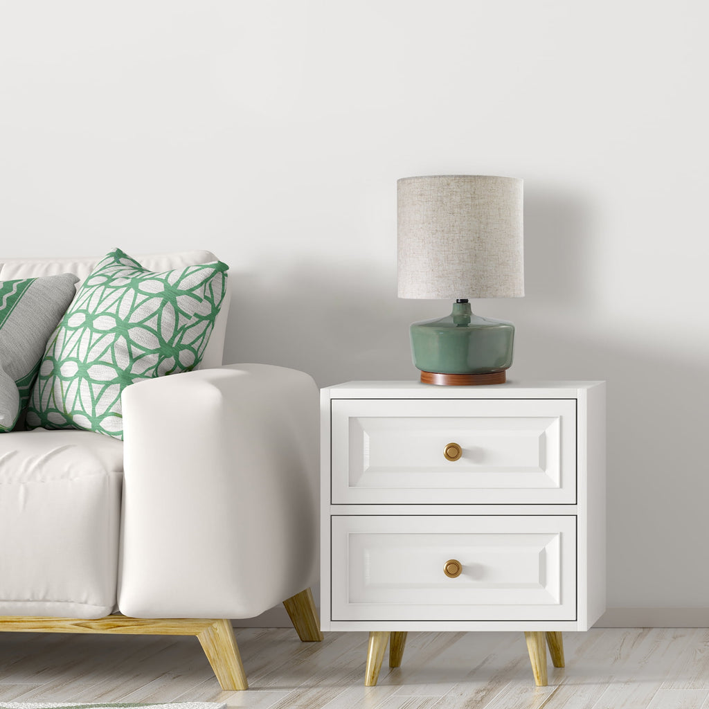 Cozylumi™ 17 in Mid-Century Green Ceramic Table Lamp with Wood Base