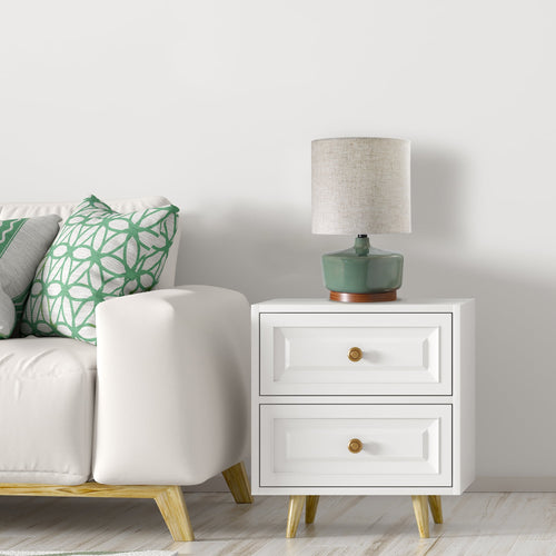 Cozylumi™ 17 in Mid-Century Green Ceramic Table Lamp with Wood Base