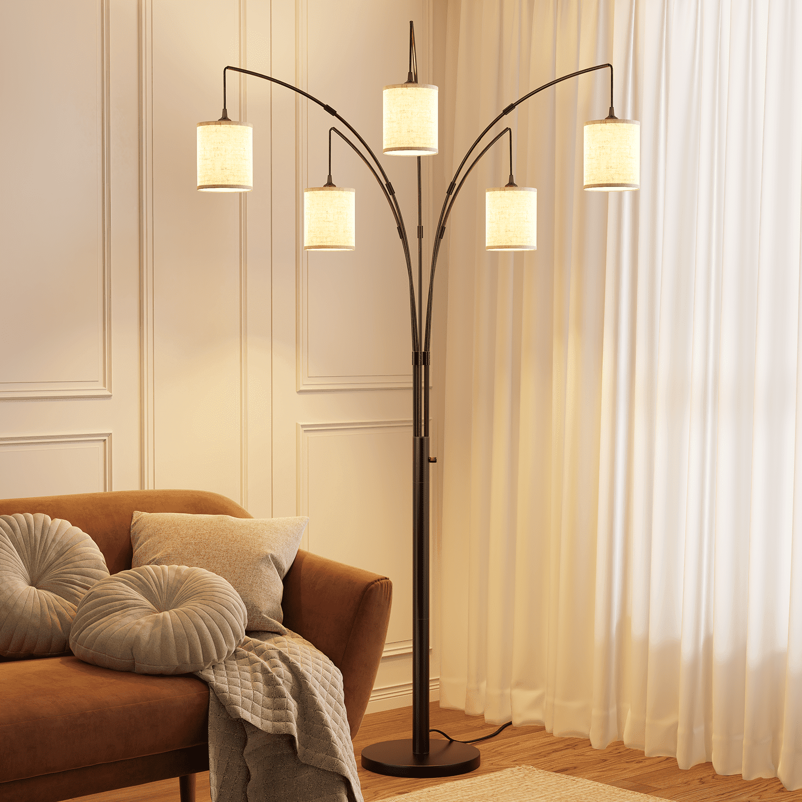 Cozylumi™ 5 Lights Tree Floor Lamp, 83.5" Large Tall Standing Lamp with Drum Linen