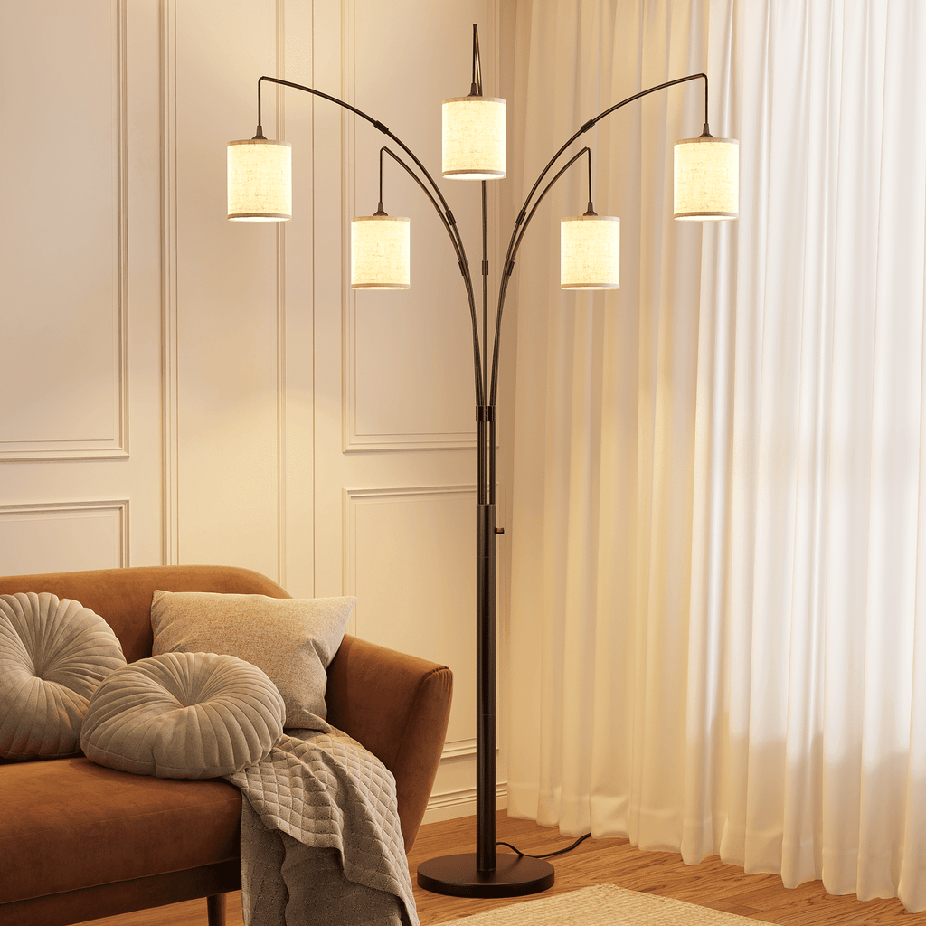 Cozylumi™ 5 Lights Tree Floor Lamp, 83.5" Large Tall Standing Lamp with Drum Linen